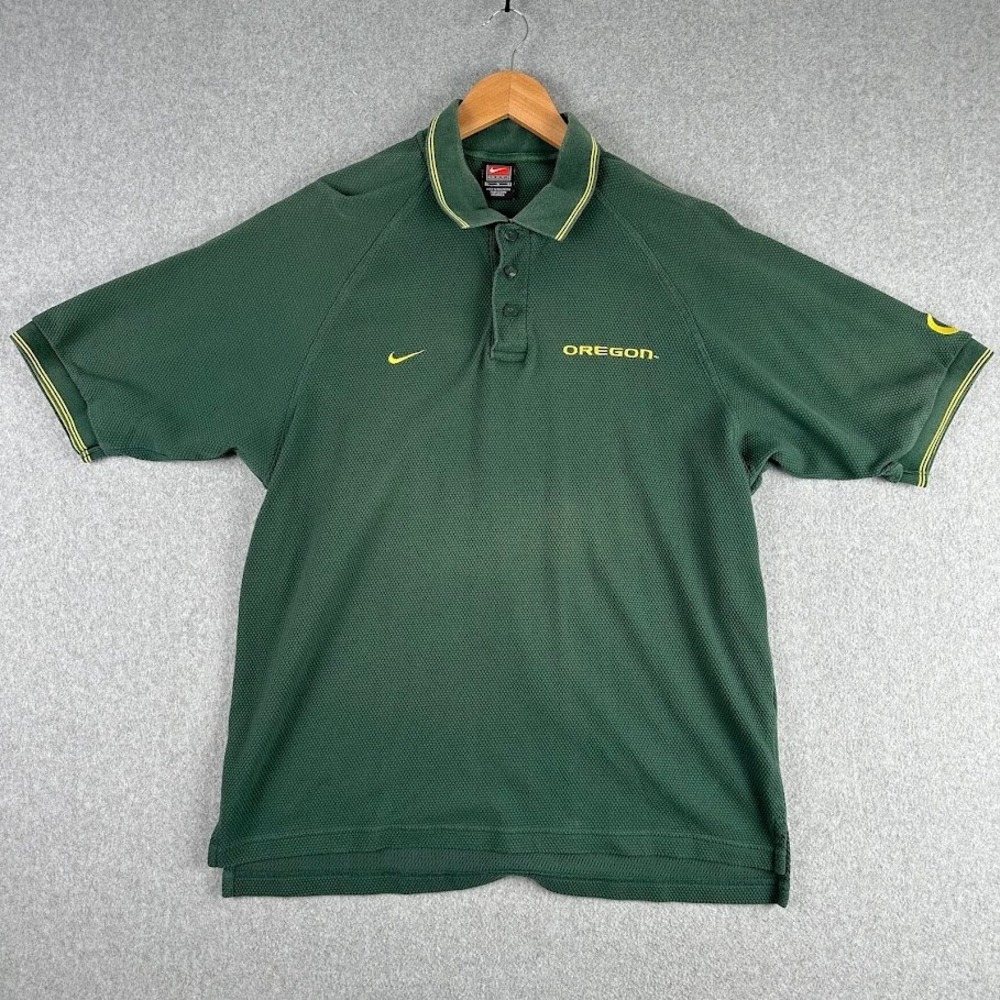 Nike Oregon Ducks Green Textured Polo Shirt Embroidered Logo Mens Large Football
